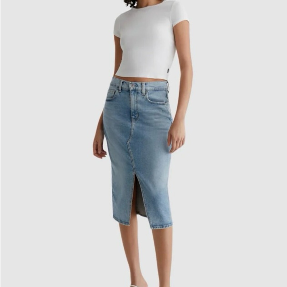 Topshop women’s light wash denim midi skirt eclipsed size 4